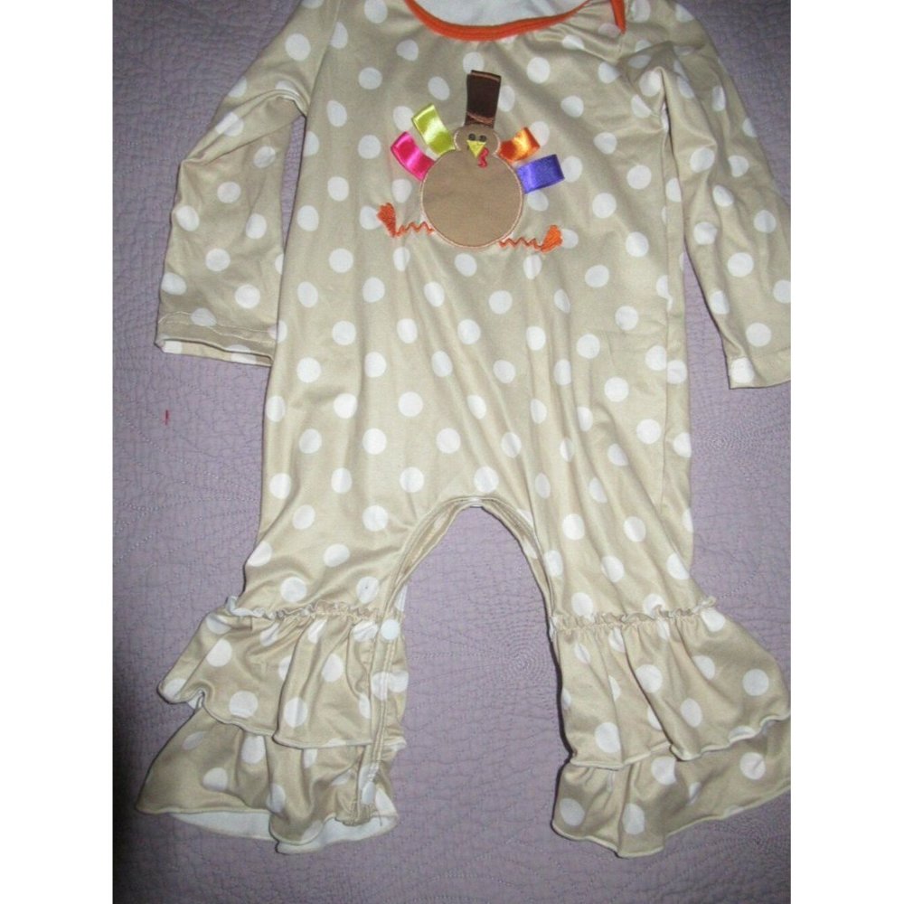 euc unbranded Thanksgiving turkey applique ruffle romper baby girl 12 m 18 m